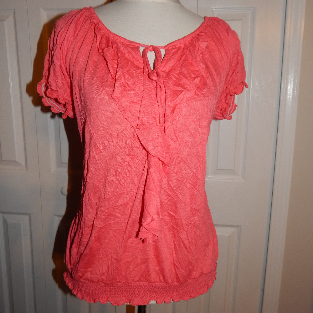 French Laundry Coral crinkle peasent top